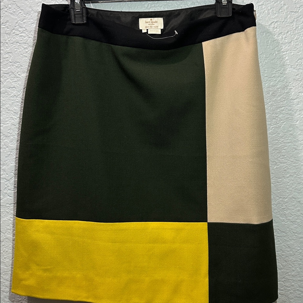 Kate Spade New York Wool Green Retro Yellow Beige Color Block‎ Multicolored S 12